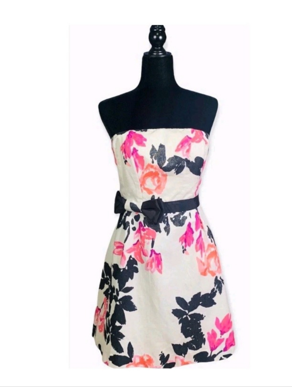 Lilly Pulitzer Strapless Floral Dress in White, Pink & Black